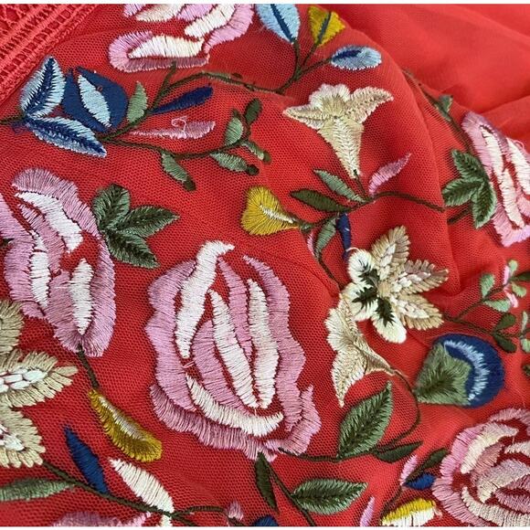 French Connection Geona Strappy Tulle Dress Sz 4/S Red Multi Floral Embroidered - Picture 6 of 12